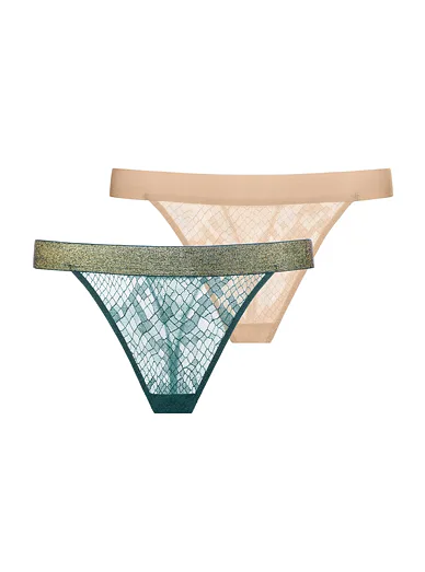 Dorina Vera sada tanga kalhotek - zelená/béžová