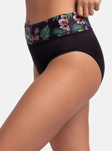 Dorina Kofar Mata plavkové kalhotky s vysokým pasem s letním vzorem - květy