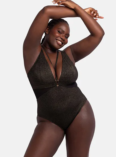 Dorina Kyra třpytivé jednodílné plavky černé - černá