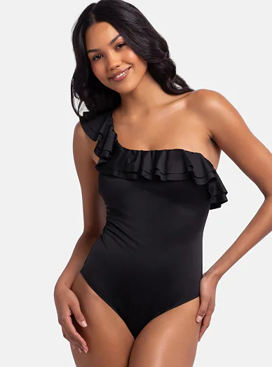Dorina Cap Cana asymetrické jednodílné plavky s volánem černé - černá