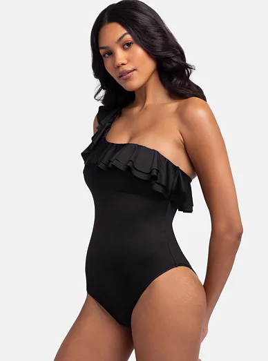 Dorina Cap Cana asymetrické jednodílné plavky s volánem černé - černá