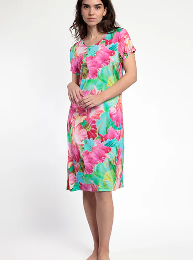 ADMAS květinové letní šaty z viskózy - růžová