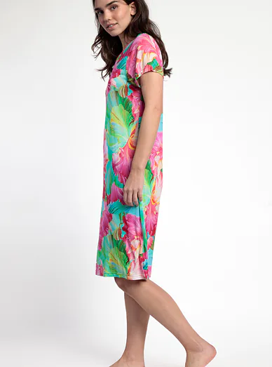 ADMAS květinové letní šaty z viskózy - růžová