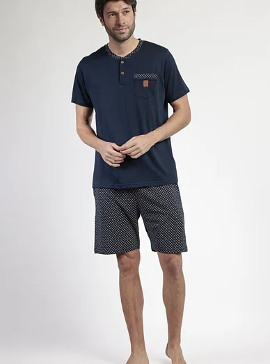 ADMAS Pánské krátké pyžamo z bavlny modré - tmavě modrá