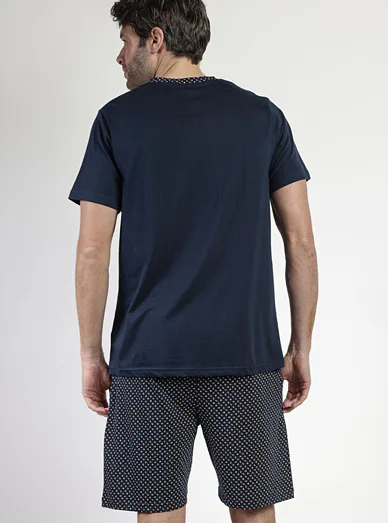 ADMAS Pánské krátké pyžamo z bavlny modré - tmavě modrá