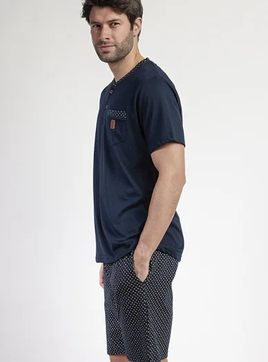 ADMAS Pánské krátké pyžamo z bavlny modré - tmavě modrá