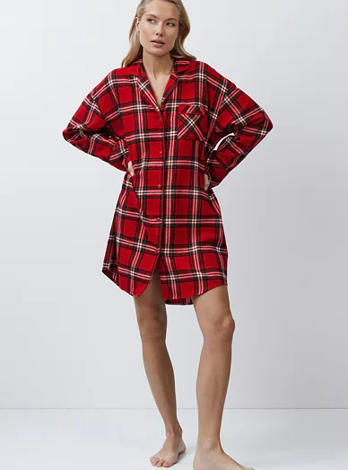Aruelle dámská noční flanelová košile červená - červená