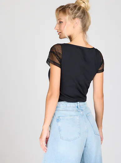 Eldar krajkové tričko s krátkým rukávem černé - Černá