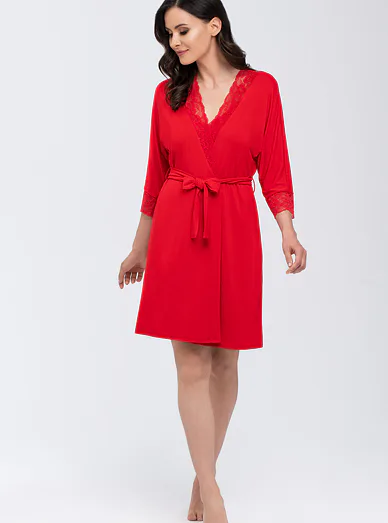 Babella dámský župan s krajkou červený - červená