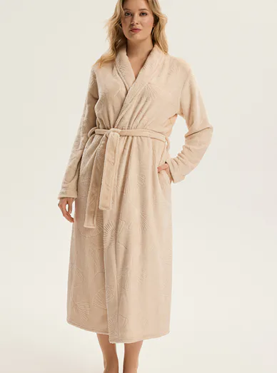 Esotiq dámský dlouhý župan se vzorem béžový - béžová