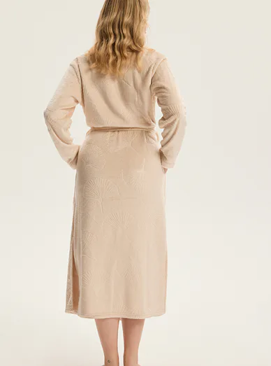 Esotiq dámský dlouhý župan se vzorem béžový - béžová