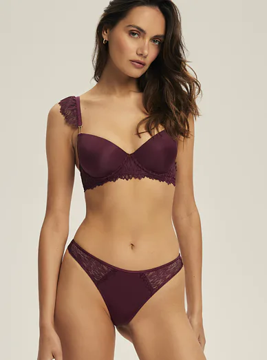 Esotiq push-up podprsenka s krajkou tmavě vínová - Mahagonová