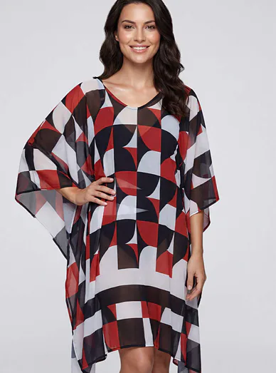 Deidad dámský plážový kaftan červený - Černo-bílo-oranžová